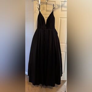 Classic Navy Blue V-Neck Spaghetti Strap Evening Dress